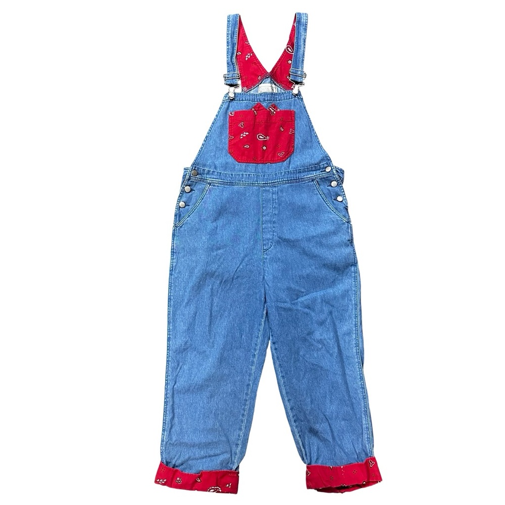 VTG Mandala Bay Denim Overalls Bandana Patchwork Bib Y2K 90s Size Small/Medium
